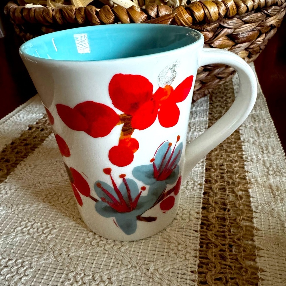 Starbucks Floral Ceramic Mug with Red and Blue Design